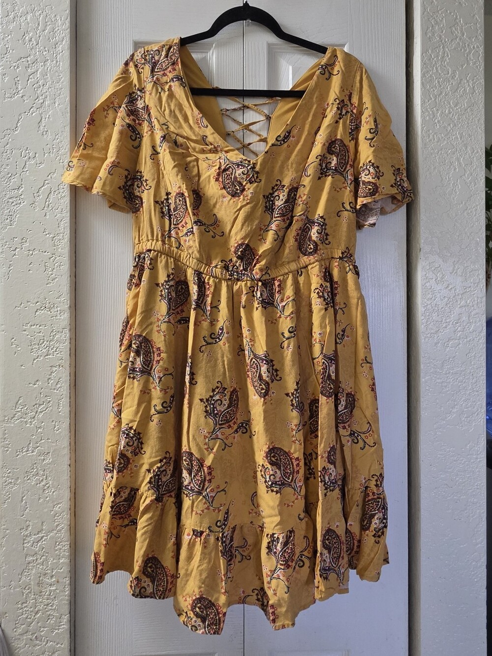 torrid Yellow Paisley Lace-Up Mini Dress Sz2